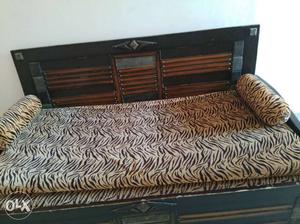 Beige Zebra Print Padded Black Wooden Sofa