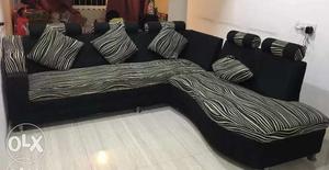 Black And Gray Fabric Sectional Sofa With Throw Pillow