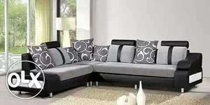 Black And Grey Fabric Padded Sectional Sofa