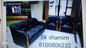 Black Leather 3-pc Sofa Set