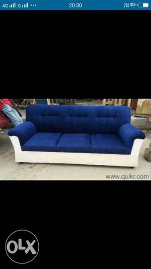 Blue And White Velvet Sofa