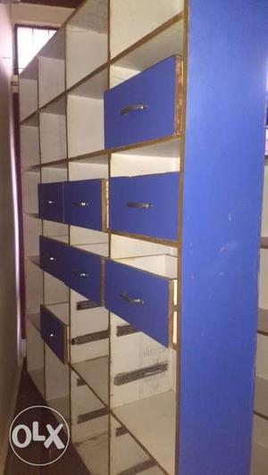 Blue And White Wooden Cubby Shelf