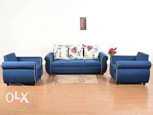Blue Fabric Sofa Set
