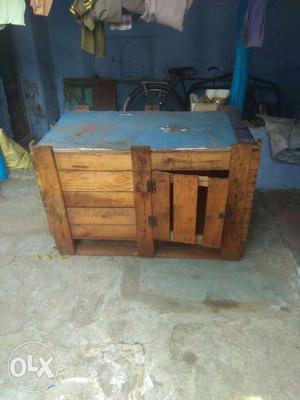 Brown And Blue Wooden Box for chicken