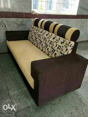 Brown, Black, And White Fabric Padded Sofa