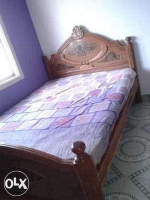 Brown Wooden Bed Frame with mattress