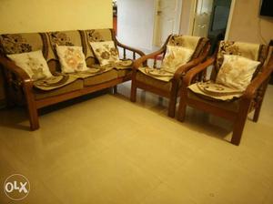 Brown Wooden Couch Set