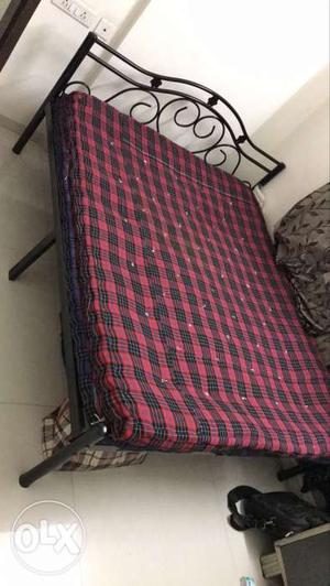 Double bed with mattress, cupboard & clothes stand