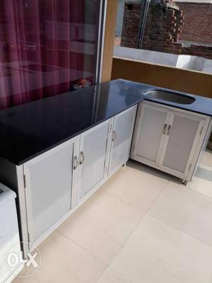 Gray And Black Wooden Kitchen Cupboard