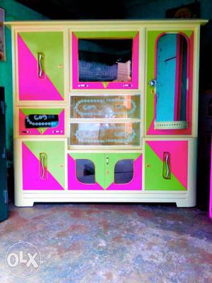 Green And Pink Wooden Wardrobe