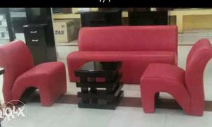 Pink Leather Couch And Two Chairs Set