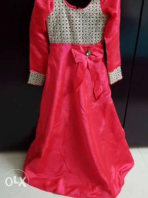 Pure silk Designer Red Gown Aged 7_8 years. used