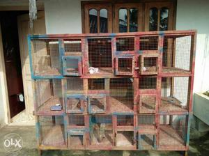 Red And Blue Wooden Pet Cage