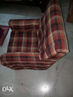 Red And Brown Fabric Sofa Chair