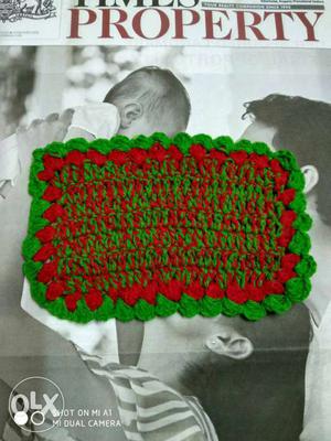 Red And Green Knitted Doily