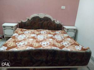 Superior teak white bed with two side tables