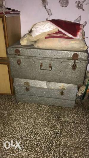 Two Gray Metal Chests
