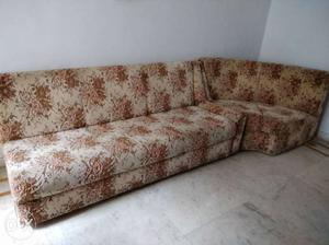 White And Brown Floral Sectional Couch