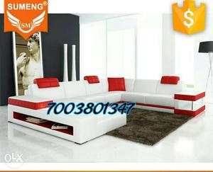 White-and-red Lather Corner Sofa
