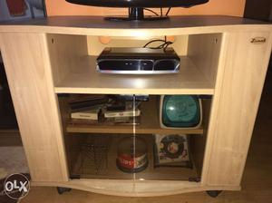 Wooden TV cabinet with 9 compartments & 4 wheels