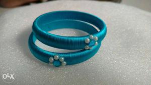 2/6 size Two Teal Beaded Bangles
