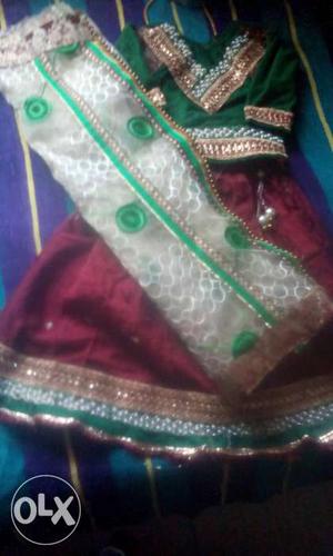 Beige And Green Sari Outfit