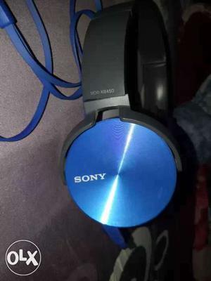 Black And Blue Sony Corded Full-size Headphones