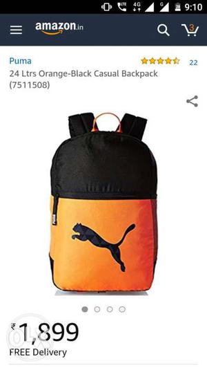 Black And Orange Puma Backpack