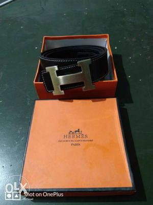 Black Hermes Leather Belt