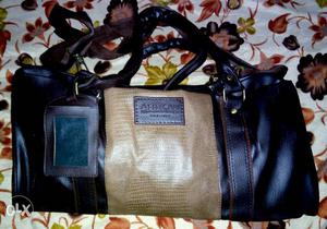 Brown And Black Leather Arrow Brand Shoulder Bag