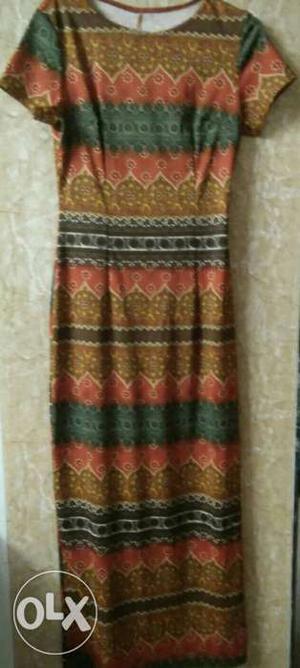 Brown, Green, And Orange Scoop-neck Maxi Dress