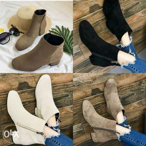 Four Pair Of Suede Zip Booties