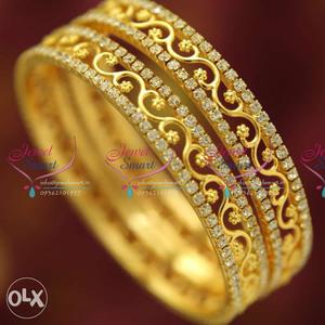 Gold-colored Diamond Encrusted Cuff Bracelet