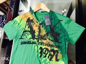 Green And Black Armani Exchange Crew-neck Shirt