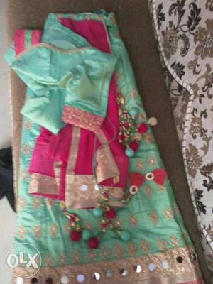Green and pink colour chania choli latest design