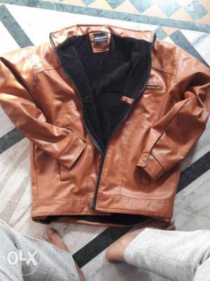 Men's Brown Leather Zip-up Jacket