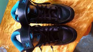Pair Of Black-and-blue Adidas High Top Sneakers