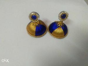 Pair Of Gold And Blue Earrings