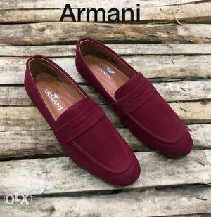 Pair Of Red Armani Suede Loafers