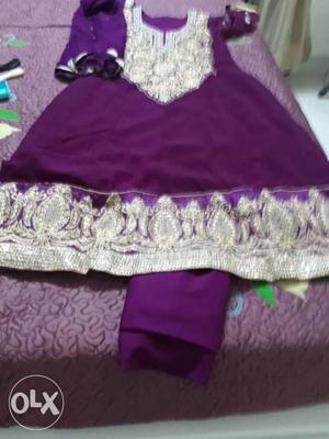 Purple anarkali with good heavy neck embroidery