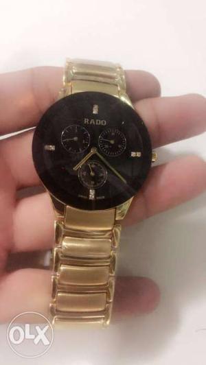 Round Black Case Rado Chronograph Watch With Gold-colored
