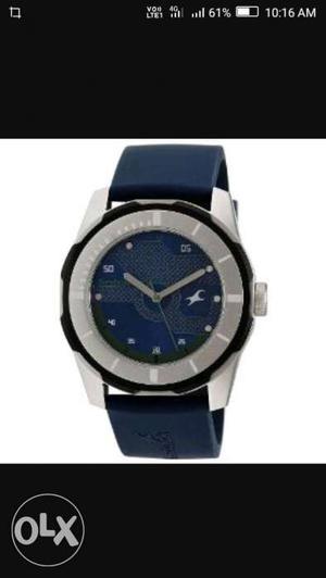 Round Gray Chronograph Watch With Blue Strap