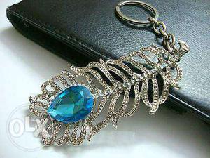 Sapphire Diamond Silver-colored Keychain