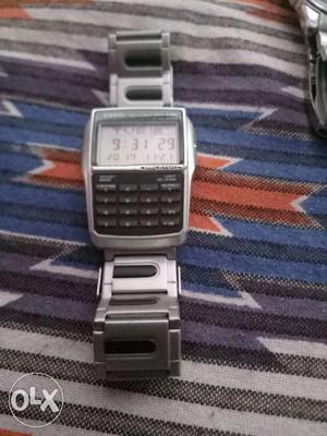 Silver Digital Watch With Link Bracelet