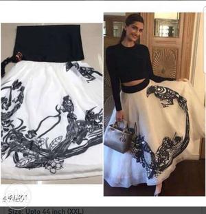 White And Black Floral Skirt