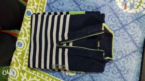 White And Black Striped Half-zip Polo Shirt