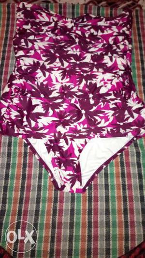 White And Purple Floral Swimsuit