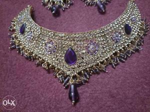 Women's Gold And Purple Chunky Necklace