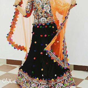 Women's Orange And Black Traditional Dress