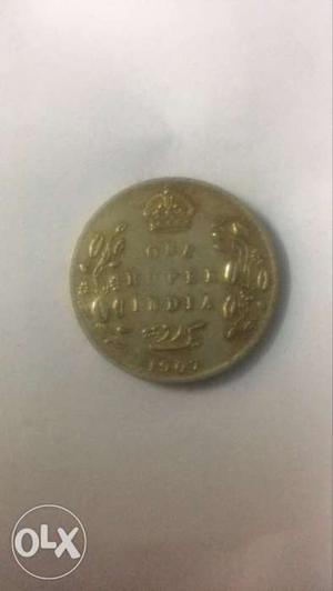 Antique one rupee silver coin 